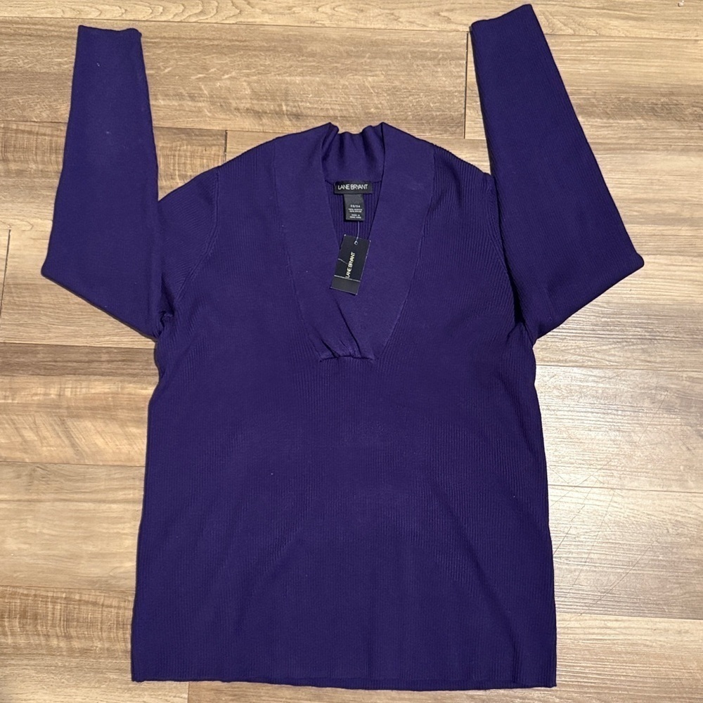 Lane Bryant Long Sleeve V Neck Ribbed Sweater Plus Sz  22/24 NWT Purple